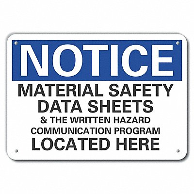Msds Info Notice Sign 10x14in Plastic