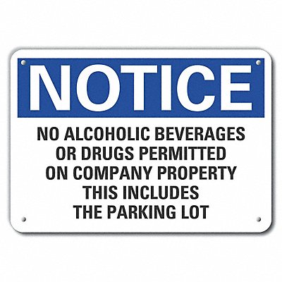 Plstc No Alcohol/Drug Notice Sign 7x10in