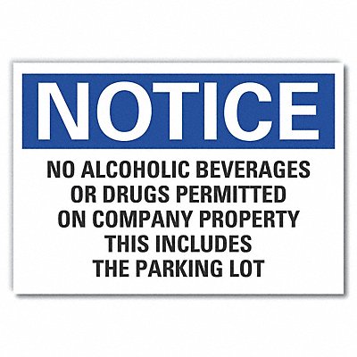 No Alcohol/Drugs Notice Label 3 1/2x5in