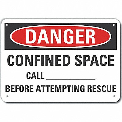 Confined Space Danger Sign 7x10in Plastc