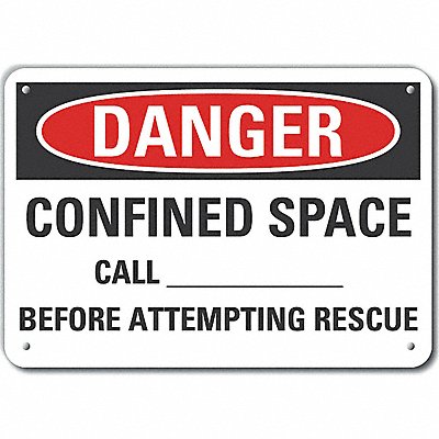 Rflct Confined Space Danger Sign 7x10in