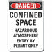 Confined Space Danger Sign 14x10in