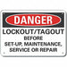 Lockout Tagout Danger Sign 10x14in Plstc