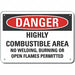 Combust Area Danger Sign 10inx14in Alum