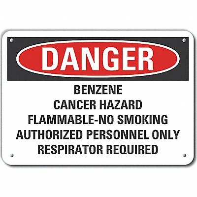 Benzene Danger Sign 7x10in Plastic