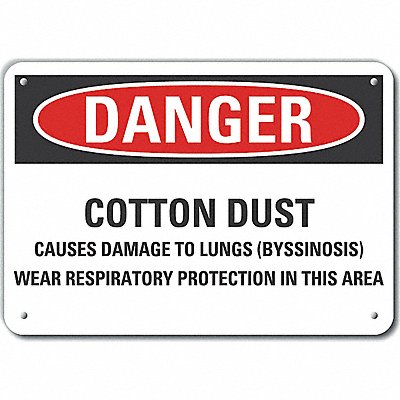 Alum Cotton Dust Danger Sign 10x14in