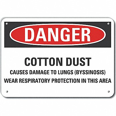 Rflct Cotton Dust Danger Sign 10x14in