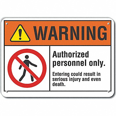 Auth Person Warning Sign 7x10in Plastic