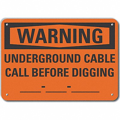 Underground Cable Warn Sign 7x10in