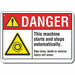 Machine Operation Danger Sign 10x14in