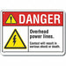 Overhead Power Lines Danger Sign 10x14in