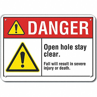 Open Hole Danger Sign 7inx10in Plastic