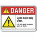 Open Hole Danger Sign 7inx10in Plastic