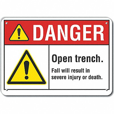 Open Trench Danger Sign 10inx14in Plastc