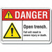 Open Trench Danger Sign 10inx14in Plastc