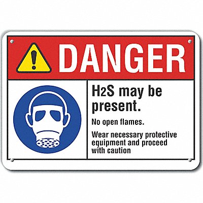 Rflct H2S Poison Gas Dangr Sign 10x14in