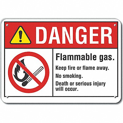 Rflctv Flammable Gas Danger Sign 10x14in