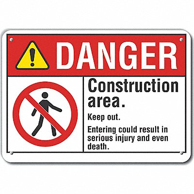 Rflct Construct Area Danger Sign 7x10in