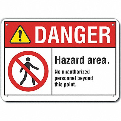 Hazard Area Danger Sign 7x10in Plastic