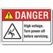 High Voltage Danger Sign 10x14in Plastic