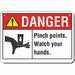 Pinch Point Danger Sign 10inx14in Plastc