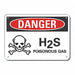 H(2)S Poisonous Gas Danger Sign 10x14in
