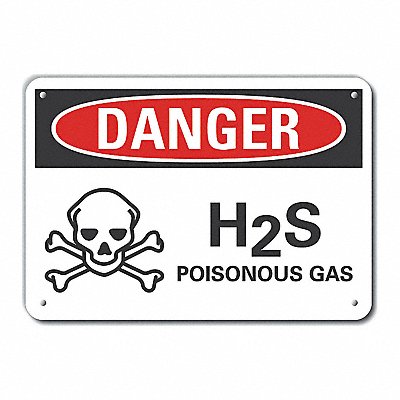 Rflct H2S Poison Gas Dangr Sign 10x14in