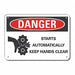 Rflct Hands Clear Danger Sign 10x14in