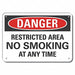 No Smoking Danger Sign 10x14in Plastic