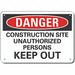 Alum Construct Area Danger Sign 7x10in