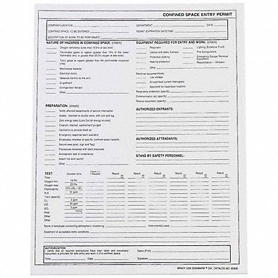 Confined Space Entry Permits Paper PK25