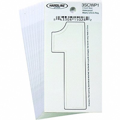 Number 1 Decal 3 White Vinyl PK10