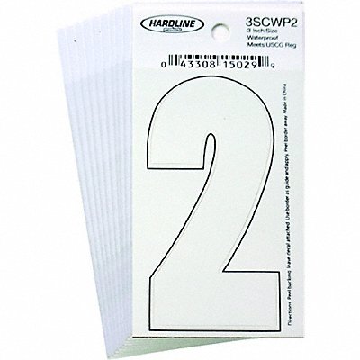 Number 2 Decal 3 White Vinyl PK10