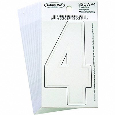 Number 4 Decal 3 White Vinyl PK10