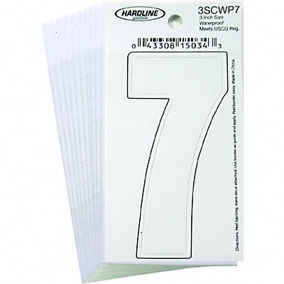 Number 7 Decal 3 White Vinyl PK10