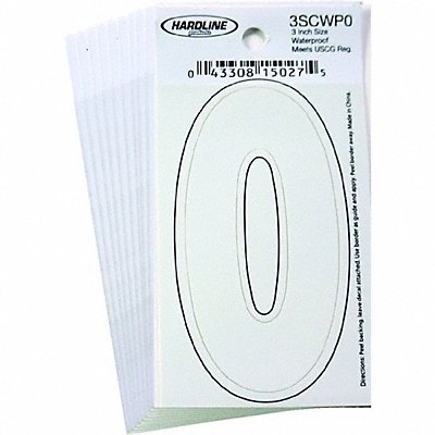 Number 0 Decal 3 White Vinyl PK10