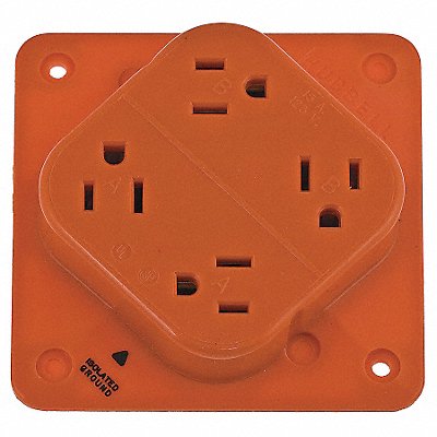 Receptacle Orange 15 A 2P3W Back 1PK