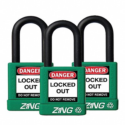 D8963 Lockout Padlock KA Green 1-3/4 H PK3