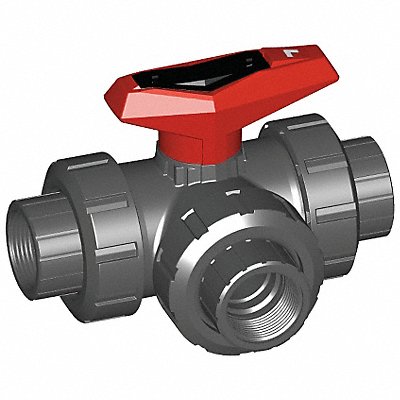 PVC Ball Valve 3-Way Union FNPT 1/2 in