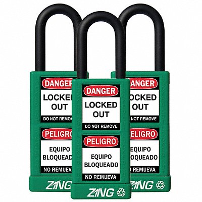 D7359 Lockout Padlock KA Green 3 H PK3