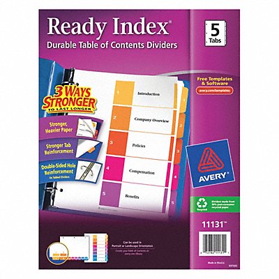 Binder Divider PreprintedTabs Multicolor