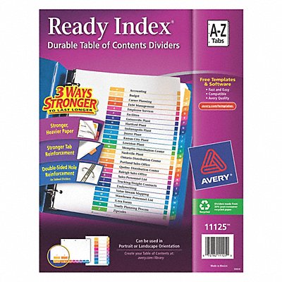 Binder Divider Preprinted Multicolor