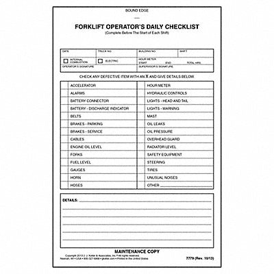 Forklift Inspection Book Paper Canary