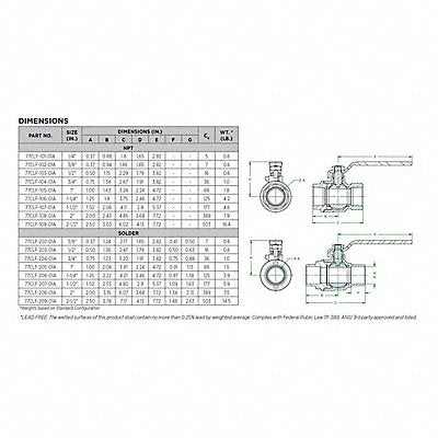 Ball Valve 2-Way Lead-Free Bronze 2 in.