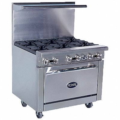 Wide Gas Range/Oven 6 Burner Silver 36 W