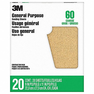 Sandpaper Sheet 60 Grit 9 W PK20