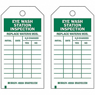 Eye Wash Sta Inspection Tag Grn/Wht PK10