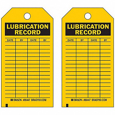 Lubrication Rcd Tag 5-3/4 x 3 In PK10