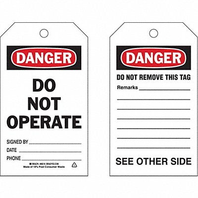 Danger Tag 7 x 4 In Bk and R/Wht PK10
