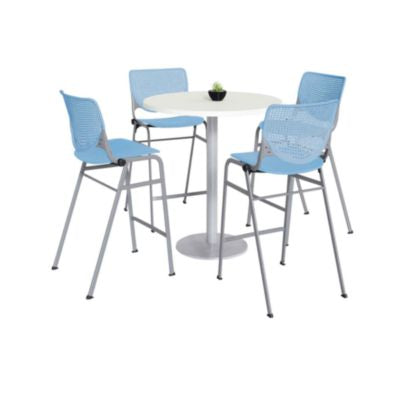 TABLE,4 SBLU STOOLS,WH